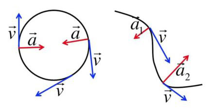 Векторы скорости и ускорения при криволинейном движении